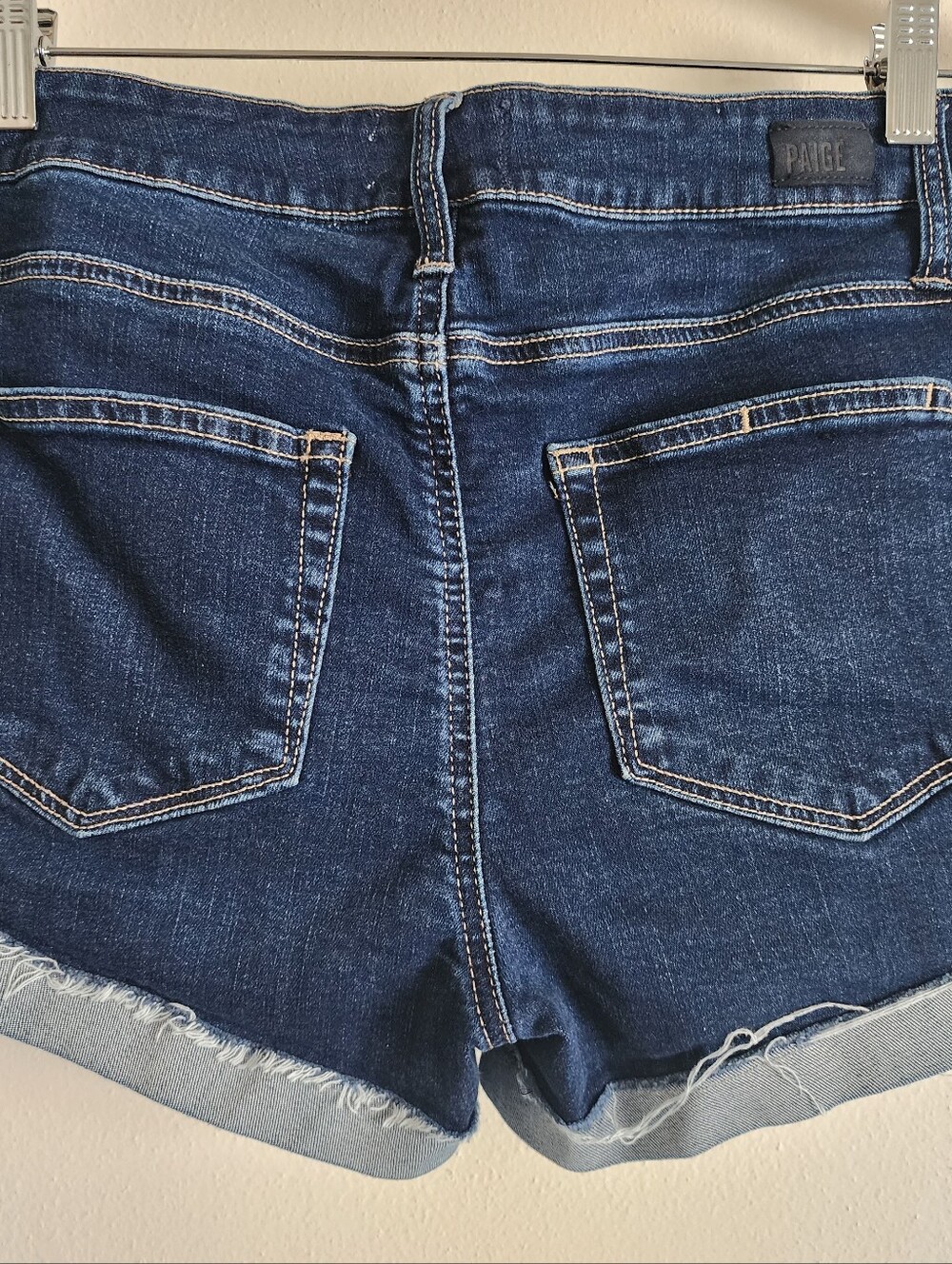 PAIGE Denim Shorts 29 Dark Wash Cuffed Raw Hem Enchant Stretch Jimmy Jimmy - Picture 7 of 12
